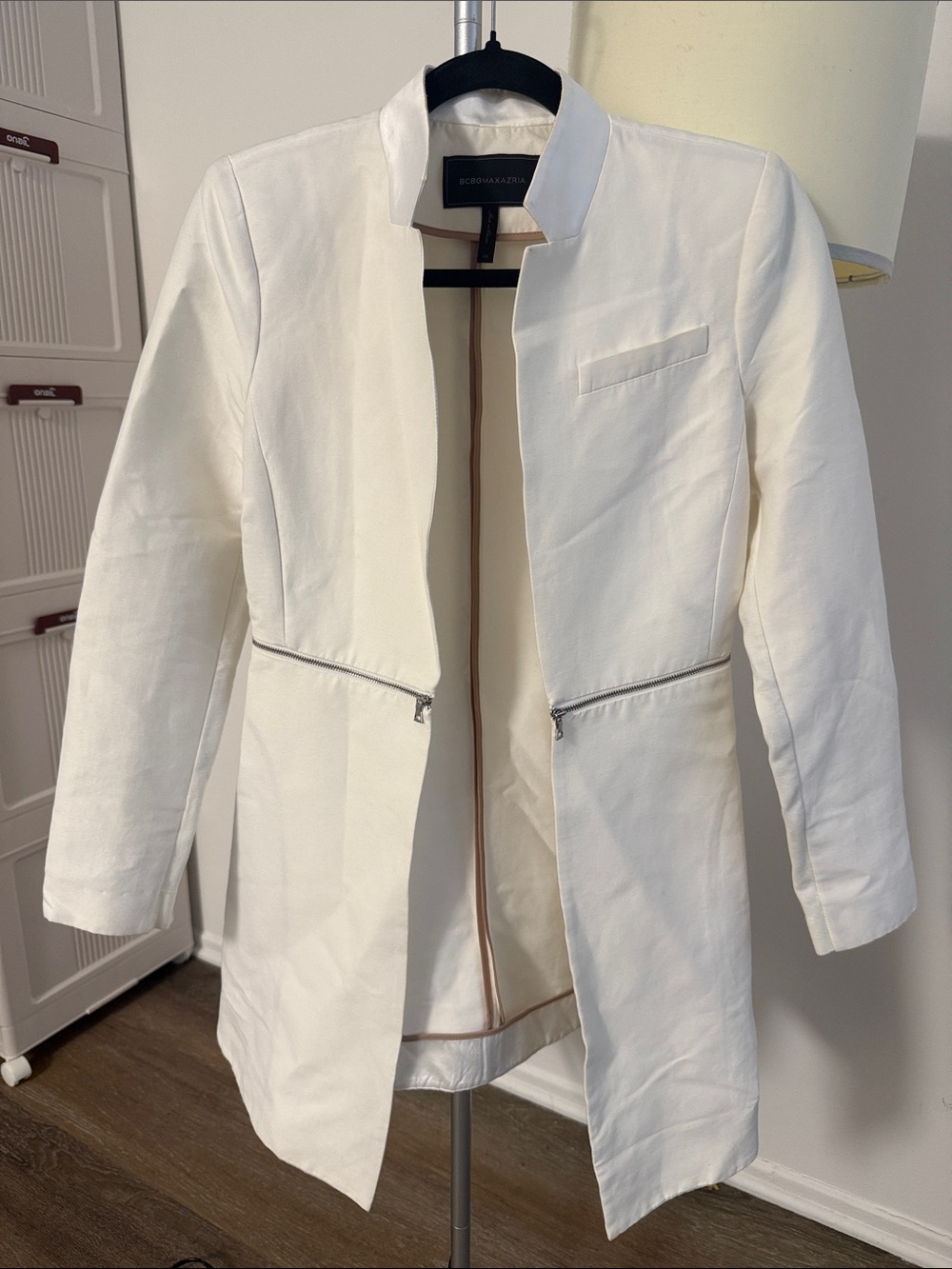 White Women's Long Open Blazer Jacket - Elegant Minimal Design